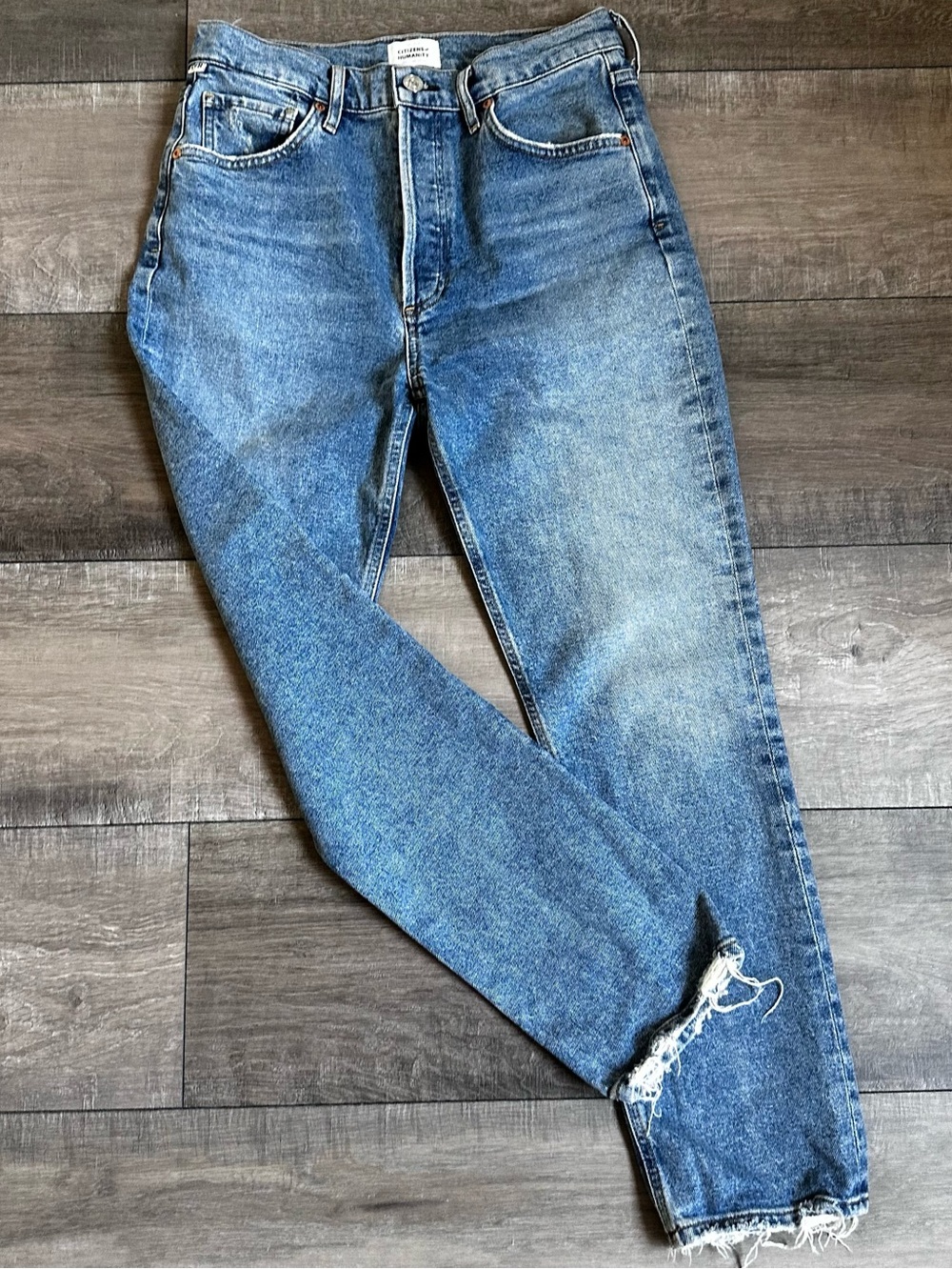 Citizens of Humanity Jolene High Rise Cropped Straight Leg Jeans Raw Hem Size 27